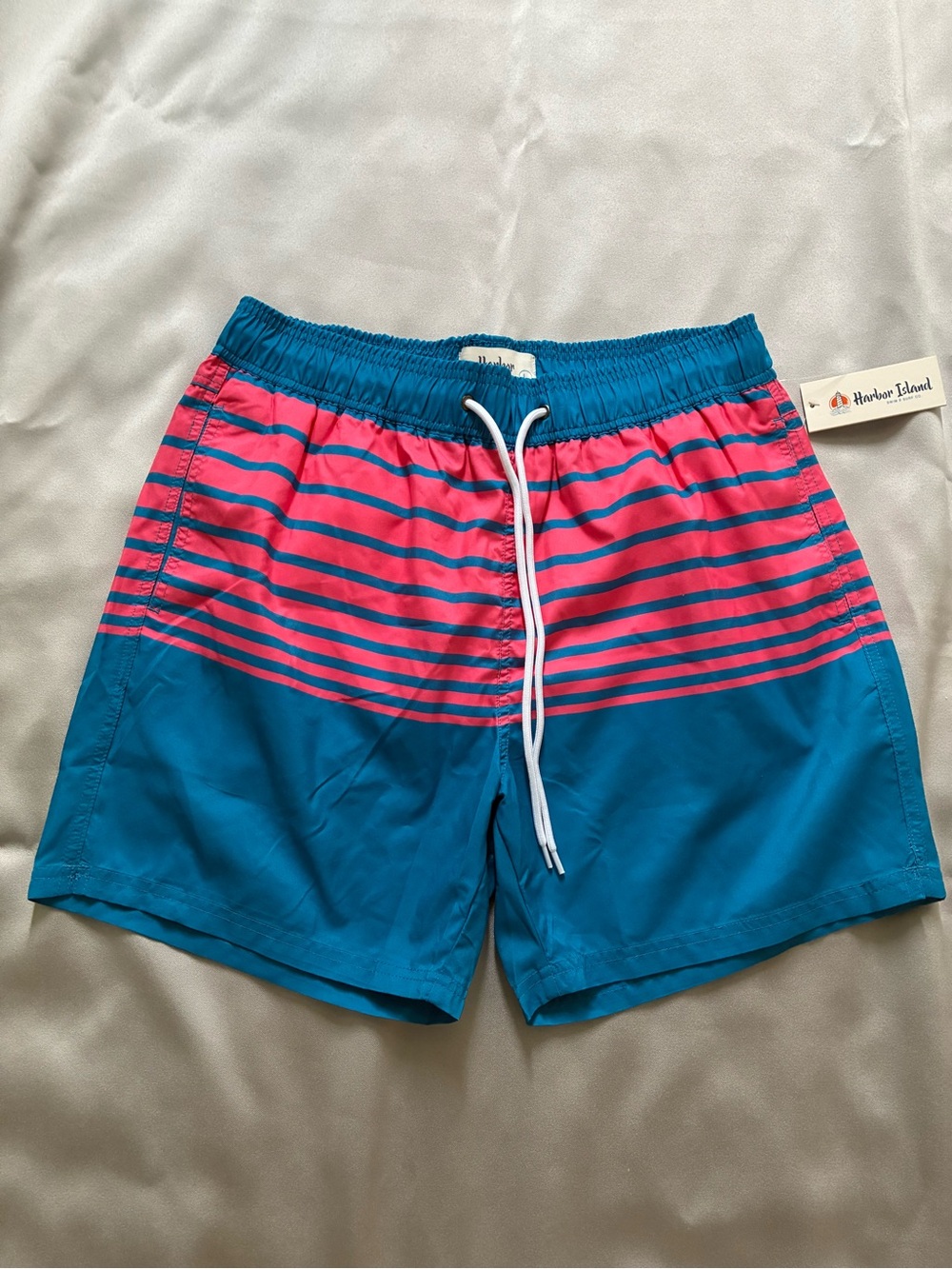 Harbor Island Swim Trunks Blue Pink Striped Men’s Large NWT